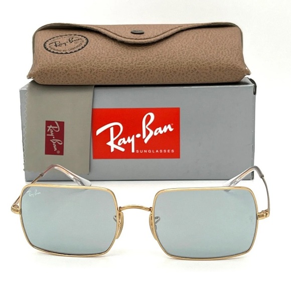Ray Ban RECTANGLE  EVOLVE RB1969 001/W3 Gold /  Gray Blue 54mm Sunglasses - Picture 2 of 4